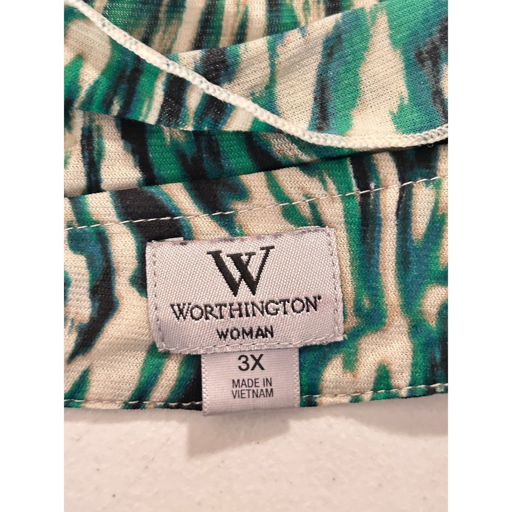 Worthington Woman Green Black Abstract Ikat Ruffle Halter Top Plus 3X - Picture 4 of 10